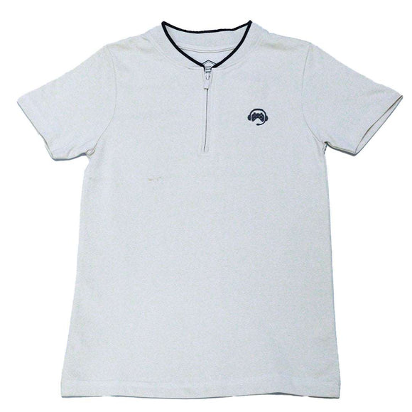 Beige Mandarin Collar Zipneck Polo Nawao.com
