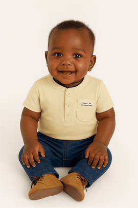 Beige Mandarin Pique Polo Nawao.com