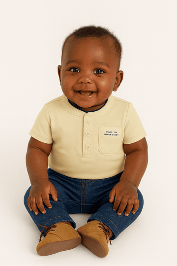 Beige Mandarin Pique Polo Nawao.com