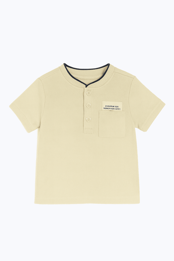 Beige Mandarin Pique Polo Nawao.com