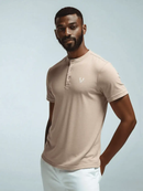 Beige Mao Collar Polo Shirt With Chest Nawao.com