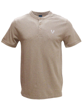 Beige Mao Collar Polo Shirt With Chest Nawao.com