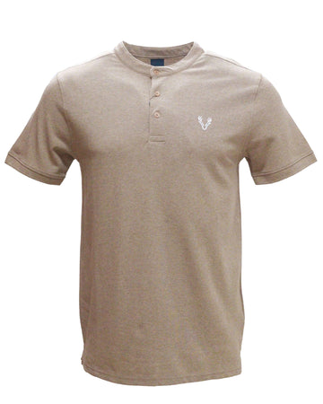 Beige Mao Collar Polo Shirt With Chest Nawao.com