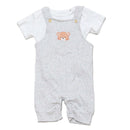Beige Melange Chest Pocket Bear Print Dungaree Plus Tshirt Nawao.com
