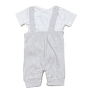 Beige Melange Chest Pocket Bear Print Dungaree Plus Tshirt Nawao.com
