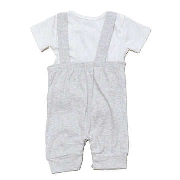 Beige Melange Chest Pocket Bear Print Dungaree Plus Tshirt Nawao.com