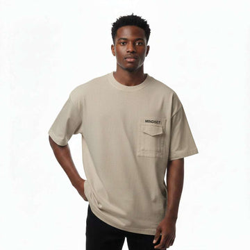 Beige Mindset Oversize Tee With Zip Pocket Beige Nawao.com