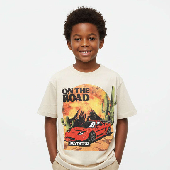 Beige On The Road Sports Car Over Size T Shirt Beige Nawao.com