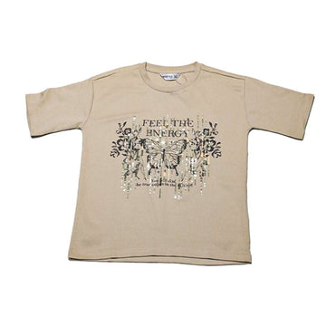 Beige Oversize Sequins Top Nawao.com