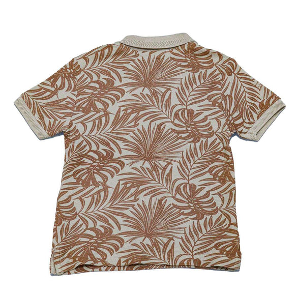 Beige Pique Aop Shortsleeve Polo Nawao.com