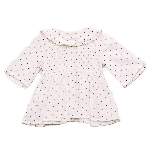 Beige Polkadot Button Front Blouse Nawao.com