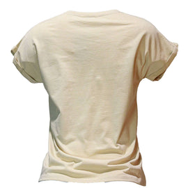 Beige Rolled Sleeves With Embellishement T Shirt Nawao.com
