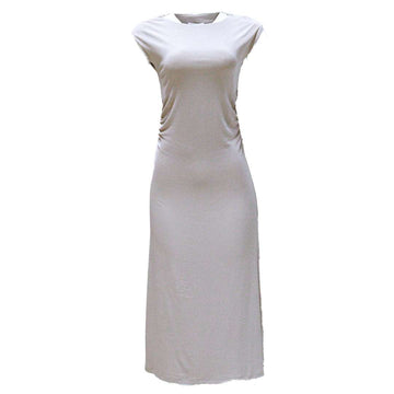 BEIGE ROUCHED DETAIL COLUMN DRESS Nawao.com