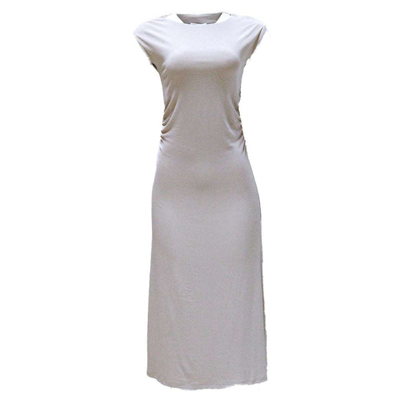 BEIGE ROUCHED DETAIL COLUMN DRESS Nawao.com
