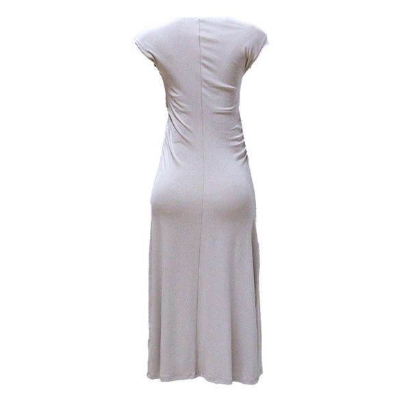 BEIGE ROUCHED DETAIL COLUMN DRESS Nawao.com