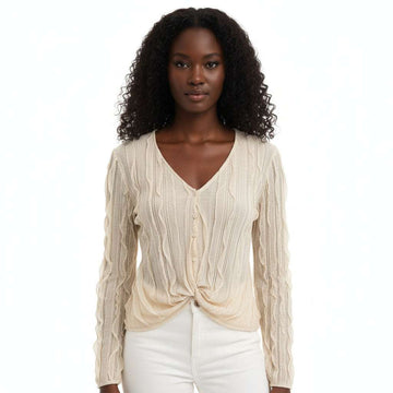 Beige Ruffled Jersey Top Nawao.com