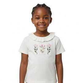 Beige S S Placement Floral Sequiens Work T Shirt Nawao.com
