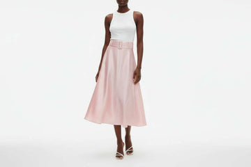 Beige Satin Midi Skirt Nawao.com