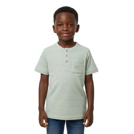 Beige Short Sleeve Jacuard Henley T Shirt Beige Nawao.com