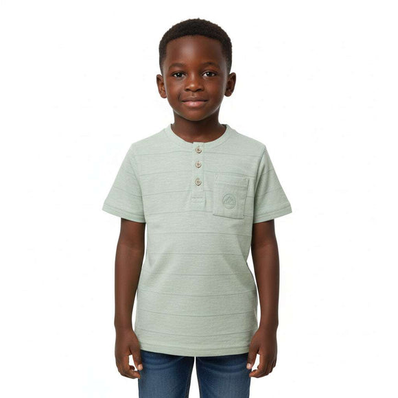 Beige Short Sleeve Jacuard Henley T Shirt Beige Nawao.com