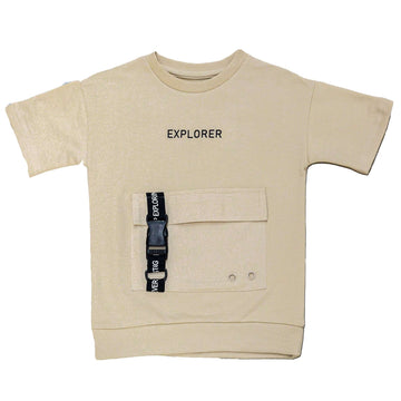 Beige Short Sleeve T Shirt With Patch Pocket Beige Nawao.com