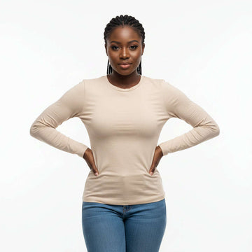 Beige Sleeve Crew Neck T Shirt Beige Nawao.com