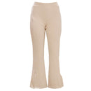 Beige Slit Detaied Elasticated Waist Nawao.com