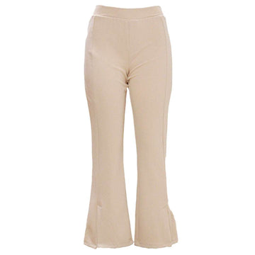 Beige Slit Detaied Elasticated Waist Nawao.com