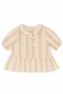 Beige Stripe Puff Sleeve Blouse Beige Nawao.com