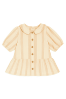 Beige Stripe Puff Sleeve Blouse Beige Nawao.com