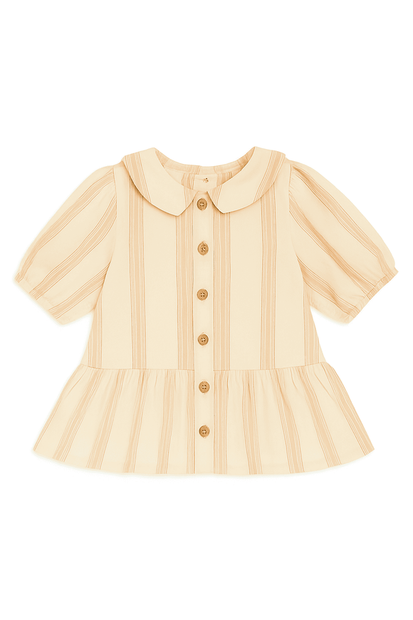 Beige Stripe Puff Sleeve Blouse Beige Nawao.com