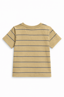 Beige Stripe Short Sleeve T Shirt Nawao.com