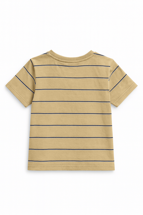Beige Stripe Short Sleeve T Shirt Nawao.com