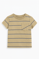 Beige Stripe Short Sleeve T Shirt Nawao.com