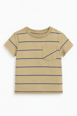 Beige Stripe Short Sleeve T Shirt Nawao.com