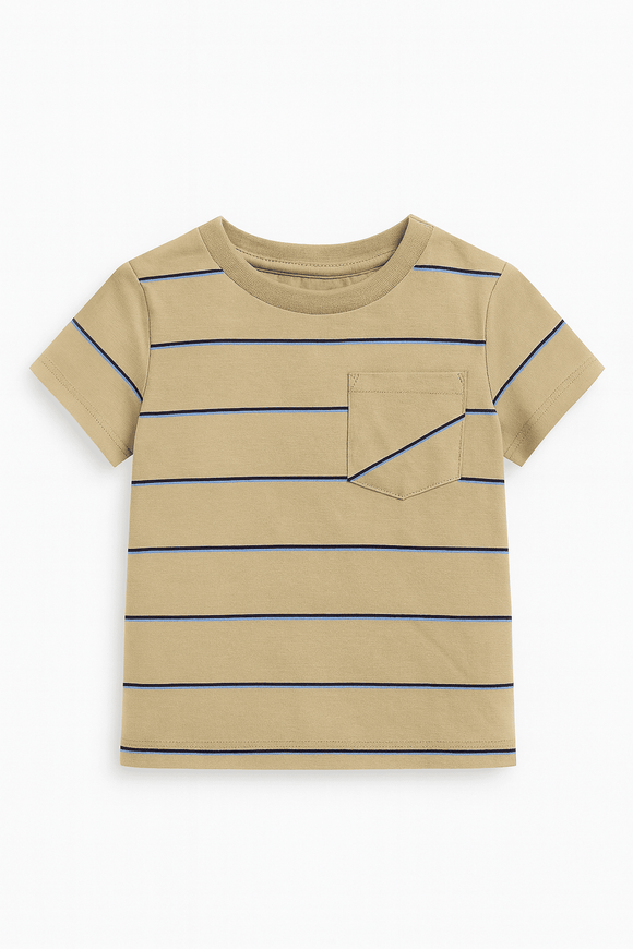 Beige Stripe Short Sleeve T Shirt Nawao.com