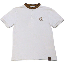 Beige Suede Collar Polo With Embrodiery Nawao.com