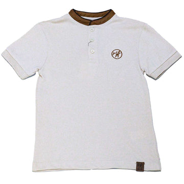 Beige Suede Collar Polo With Embrodiery Nawao.com
