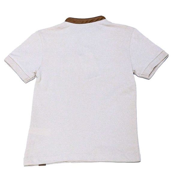 Beige Suede Collar Polo With Embrodiery Nawao.com