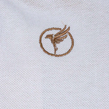 Beige Suede Mandarin Collar Short Sleeve Polo Nawao.com