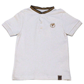 Beige Suede Mandarin Collar Short Sleeve Polo Nawao.com