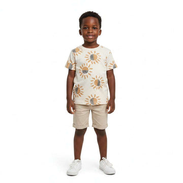 Beige Sun Printed Lyncra Tshirt Beige Nawao.com