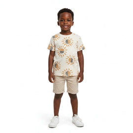 Beige Sun Printed Lyncra Tshirt Beige Nawao.com