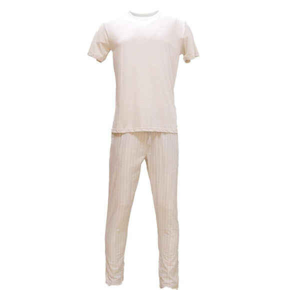 Beige T Shirt And Stripes Pyjama Set Beige Xx Nawao.com