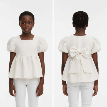 Beige Textured Woven Jacquard Blouse With Bow At Back  Beige Nawao.com