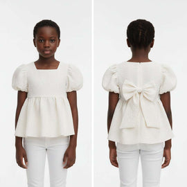 Beige Textured Woven Jacquard Blouse With Bow At Back  Beige Nawao.com