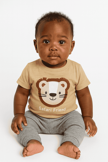 Beige Tiger Applique Tshirt Nawao.com