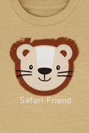 Beige Tiger Applique Tshirt Nawao.com