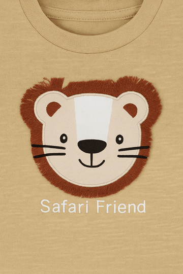 Beige Tiger Applique Tshirt Nawao.com