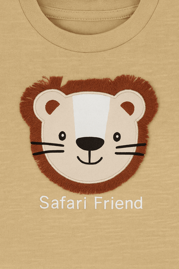 Beige Tiger Applique Tshirt Nawao.com